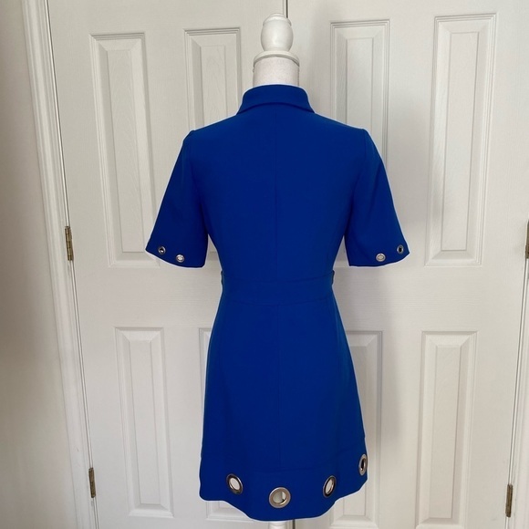 Karen Millen- NWT Blue Stretch Mini Dress w Silver Ring Cutout and Leather Trim - Picture 12 of 13